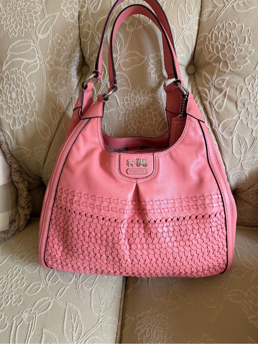 Coach Pink Woven Leather Shoulder Bag